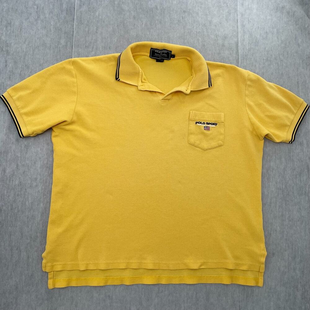 VINTAGE Polo Sport Ralph Lauren Shirt Adult Large Yellow Pocket Embroidered Mens